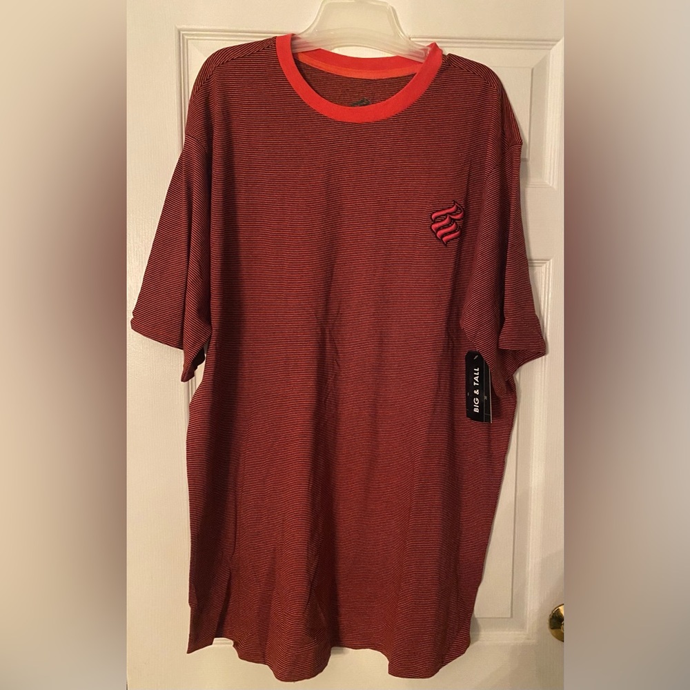 Big & tall red/black stripe short sleeve shirt
